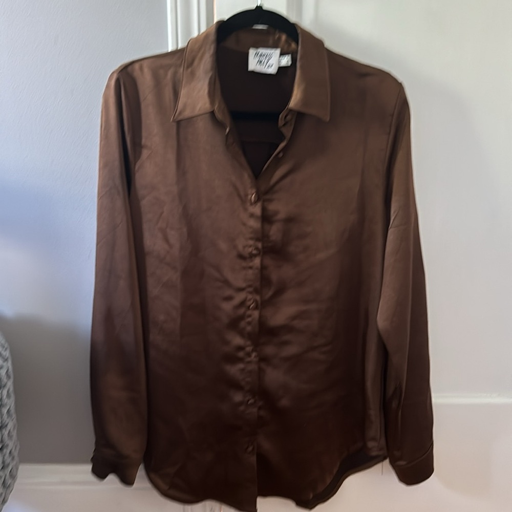 Brown silk button up